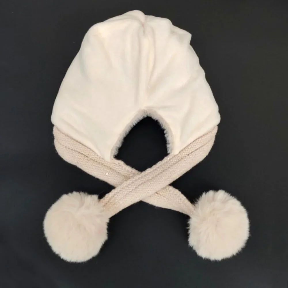 Women Creame Winter Sherpa Beanie Hats Knit Ear Flaps Peruvian Cover Ears